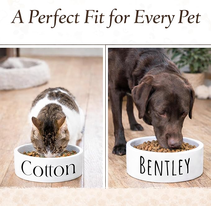 Custom Pet Bowl for Dogs & Cats | Personalized Food & Water Dish with Name | Microwave & Dishwasher Safe Ceramic Feeding Bowl | Gift Idea for Puppy, Kitten & Rabbit Owners | White – Large