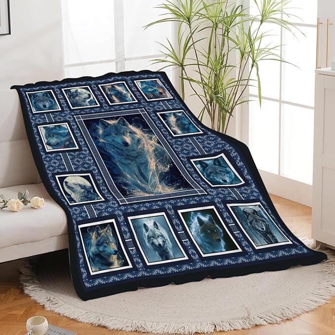 Wolf Throw Blanket Wolf Stuff Gifts for Kids Girls Boys Adults Women Men Soft Cozy Warm Plush Fluffy Fuzzy Fleece Blanket Decor 60''X80''
