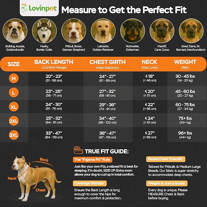 LovinPet Dog Pjs Large Breed, Anti Licking, Recovery Wear, Lightweight Jurassic Knit, UV for Medium Dogs/Medium