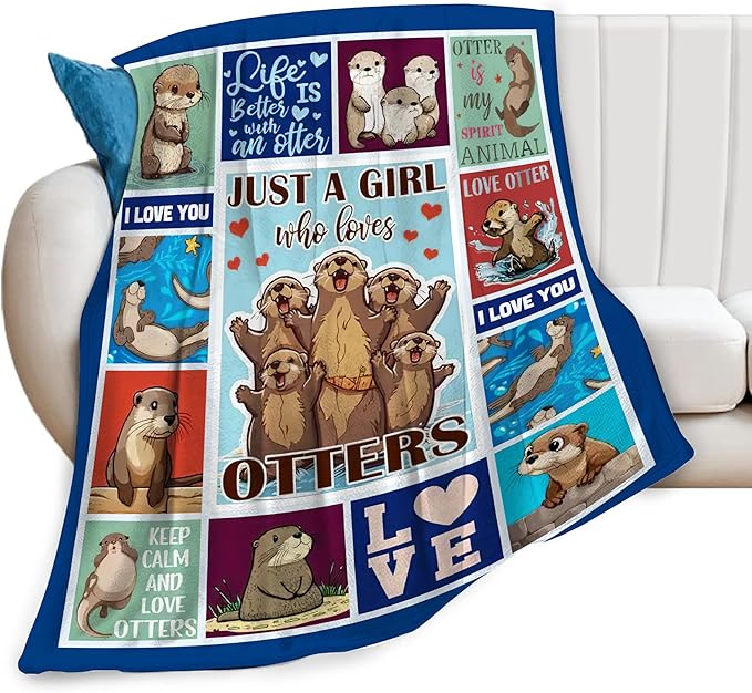 SweetFox Just A Girl Who Loves Otters Blanket, Otter Decor Throw Blanket Gifts for Girls Boys Lovers Super Warm Soft Plush Fleece Flannel Winter Bedding Blankets for Kids Adults Men Women 50"X40"