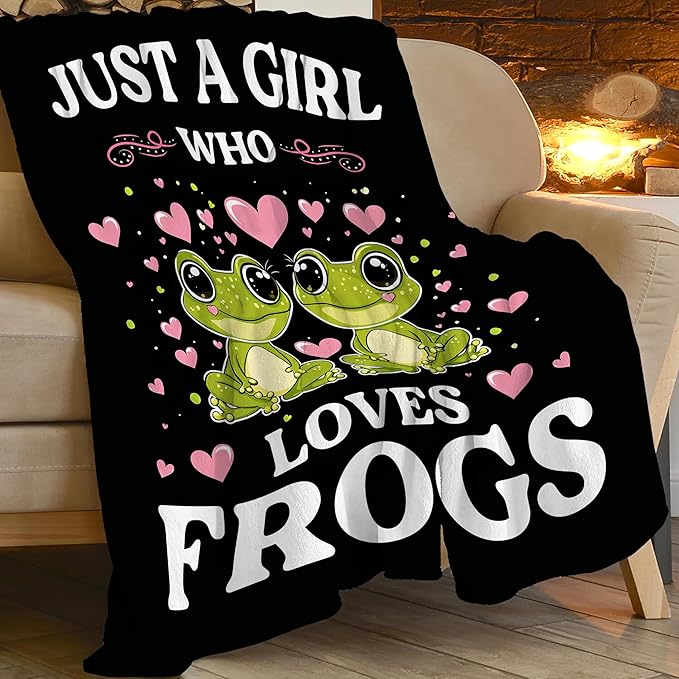 Frog Blanket Just A Girl Who Loves Frogs Cute Cartoon Frog Throw Blanket Gifts for Girls Boys Kids Women Men Adults Super Soft Cozy Plush Fluffy Fuzzy Fleece Blanket Home Decor 60''X80''