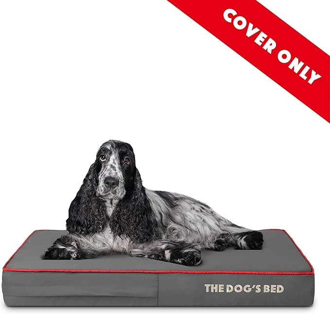 The Dog’s Bed Replacement Outer Cover, Oxford Fabric, Grey with Red Trim, Medium, 4-Inch