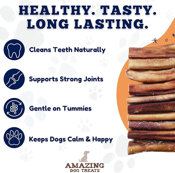 Amazing Dog Treats - 12 Inch Medium Size Bully Sticks (50 Count) - Bulk Bully Sticks for Dogs - No Hide Bully Stick Dog Bones