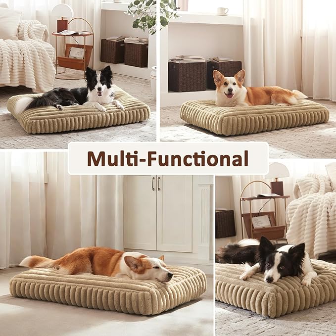 XL Dog Bed, Flat Pet Beds with Removable Washable Cover, Pet Mat Cute Dog Crate Bed Thick Shredded Chopped Crate Foam & Anti Slip Bottom for Indoor, 42"x27"x4"