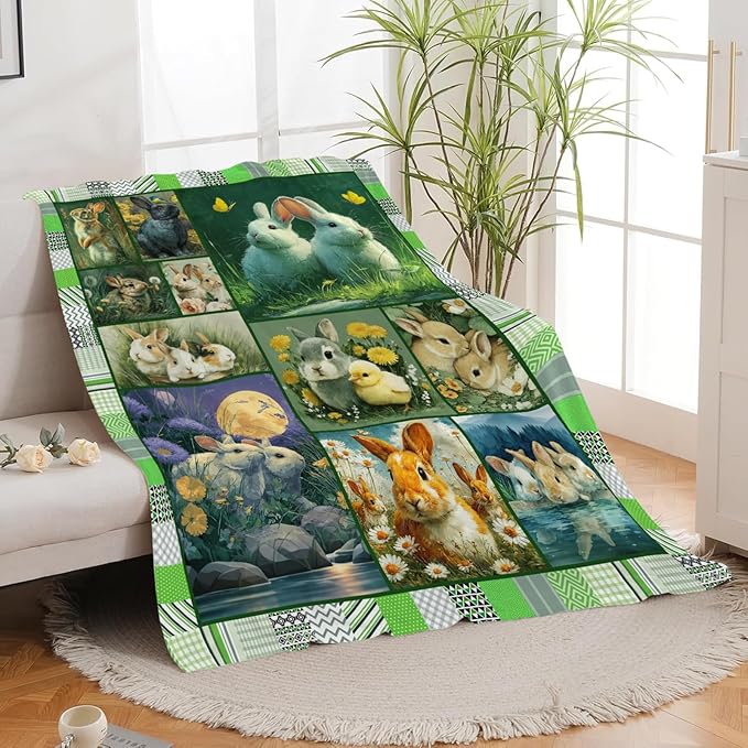 Bunny Throw Blanket Rabbit Bunny Stuff Gifts for Kids Girls Boys Adults Women Men Soft Cozy Warm Plush Fluffy Fuzzy Fleece Blanket 40''X50''