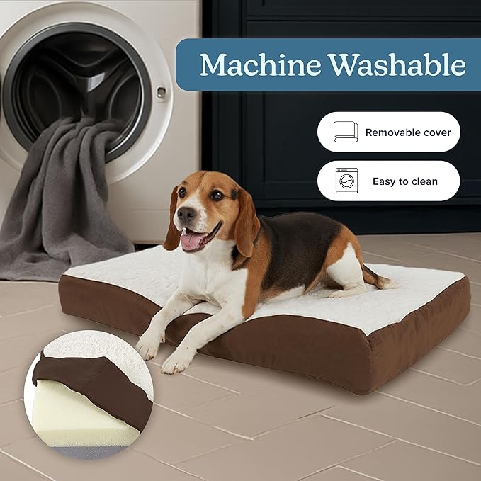 Orthopedic Dog Bed - 2-Layer Memory Foam Dog Bed with Machine Washable Sherpa Cover - 30x20.5 Mattress for Medium Dogs up to 45lbs by PETMAKER (Brown)