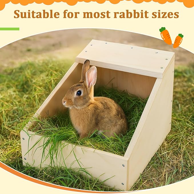 Maxcheck 1 Pack Wood Rabbit Nesting Box, 18x12x12 Inch Wooden Hutch Hideout for Breeding, Natural Burrow Den Alternative for Rabbits & Small Animals