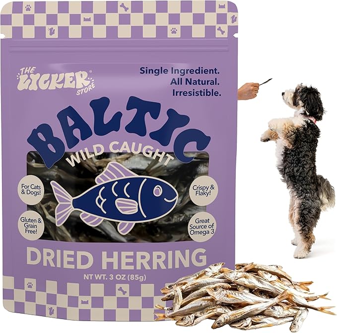 DTS5002A-3OZ Air Dried Natural Baltic Herring Crunchy Treats for Dogs & Cats, High Protein Omega-3 Fish Snacks, Single Ingredient Gluten & Grain Free, Healthy Training Treats, 3oz Bag