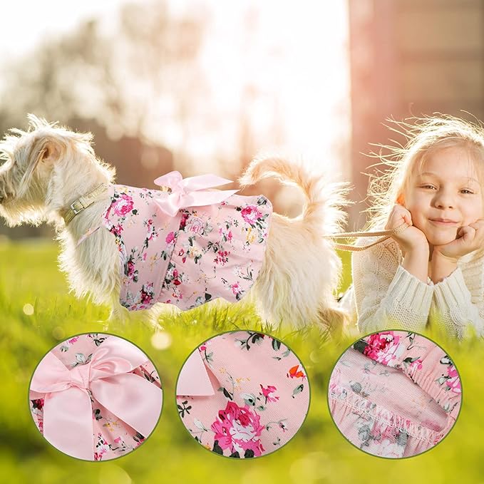 6 Pieces Puppy Dog Dress Pet Bowknot Princess Dress Puppy Floral Vest Skirt Pet Summer Dress Dog Cute Rosette Sundress Apparel for Small Dog Cat Pet (L (5-6lbs), Classic Style)