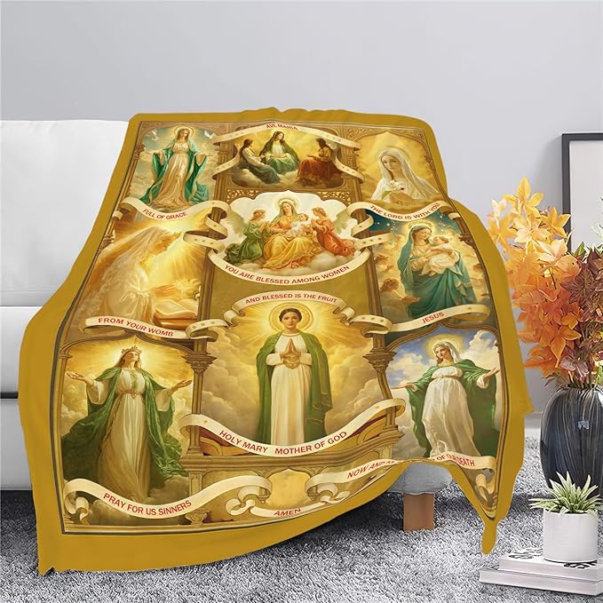 Virgin Mary Blanket Christian Faith Prayer Throw Inspirational Scripture Spiritual Catholic Religious Gifts for Women Girls Men Kids Adults Soft Cozy Plush Fluffy Fuzzy Fleece Decor 40''X50''