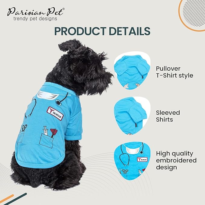 Parisian Pet Doctor Dog Costume - 100% Cotton Dog Clothes for Large Dogs - Lightweight Puppy Outfits - Funny French Bulldog Clothes - Sleeved Woof Shirt for Dogs - Stretchy and Stylish Pet Costume