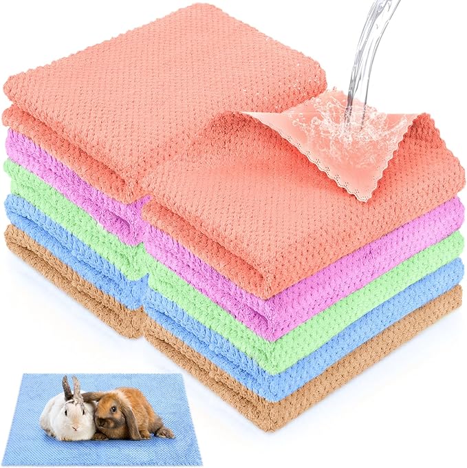 VitalCozy 10 Pcs Guinea Pig Cage Liners Washable Rat Bedding for Guinea Pigs Controlling Absorbent Waterproof Pee Pads Blanket for Rabbits Hamster Small Animal Chinchilla(Grid,18x24 Inch,Multicolor)