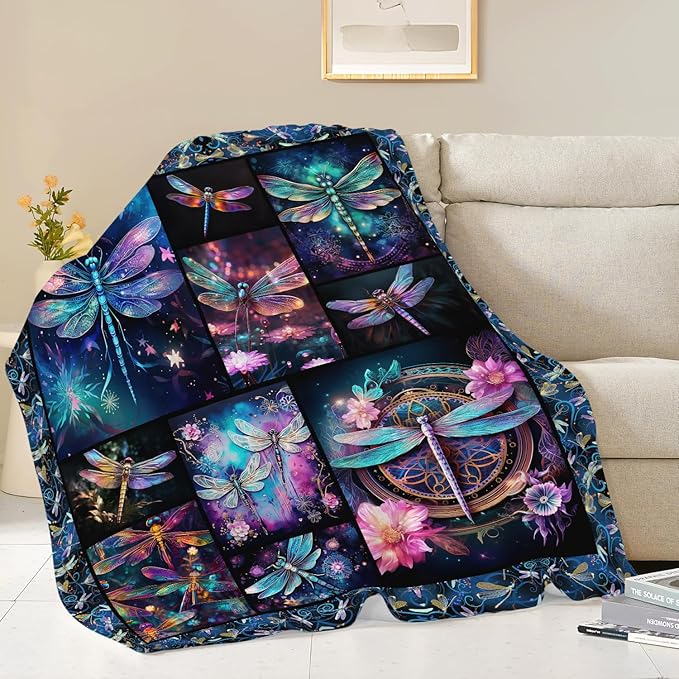 Dragonfly Blanket Dragonfly Throw Blanket Gifts for Women Men Boys Girls Kids Adults Super Soft Cozy Plush Fluffy Fuzzy Fleece Blanket Home Decor 50''X60''
