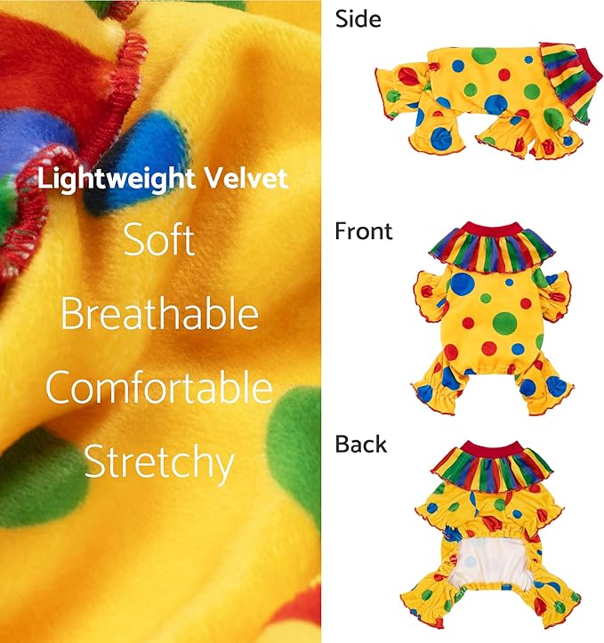Fitwarm Halloween Dog Clown Costume, Funny Clothes for Small Dogs Girl Boy, Pet Outfit, Yellow, Medium