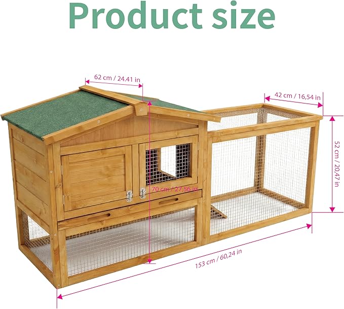 Wooden Rabbit Hutch Indoor and Outdoor, Large Rabbit Cage Chicken Coop Expandable, Weatherproof Bunny Cage with Anti-Chew Metal Frame Ramp for Backyard Small Animals Natural