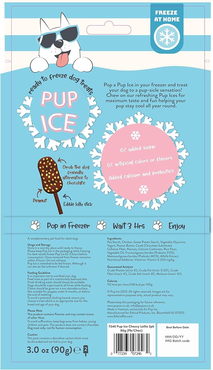 SPOT Pup Ice Dog Treats – Freeze-at-Home Edible Chews for Medium Breed Dogs & Puppies, Safe Peanut & Carob Flavor (No Chocolate), 2ct Rocket Lollies with Real Chicken