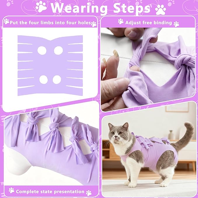 Cat Recovery Suit Anti Licking, Cats Surgery Recovery Suit Female Kitten Onesie After Spay, Cone of Shame Alternative, Post-Surgery Kitten Surgical Clothes for Abdominal Wounds,Kont Purple,M