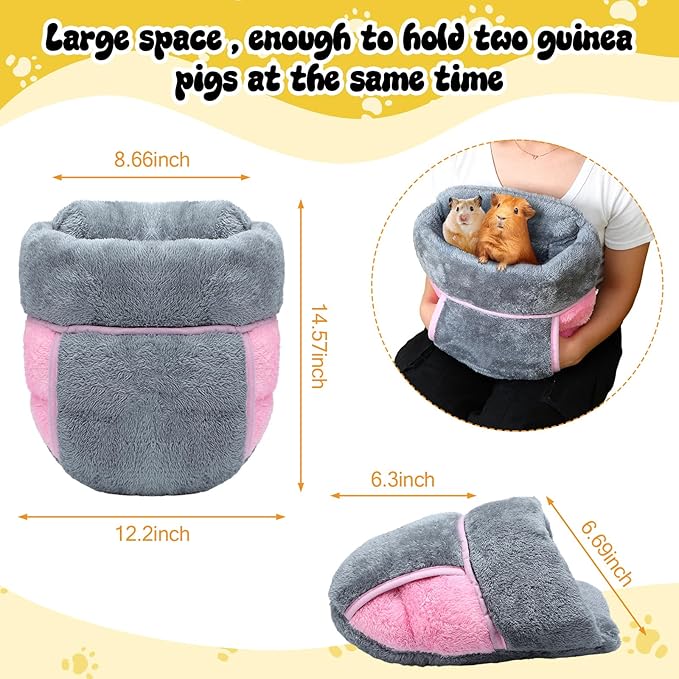 Wenqik 2 Pcs Guinea Pig Hideouts Guinea Pig Bed Washable Bunny Bedding Cuddle Warm Small Pet Sack Supplies Portable Pet Carrier Cage Nest Accessories for Cage(Gray, Pink,Plain)
