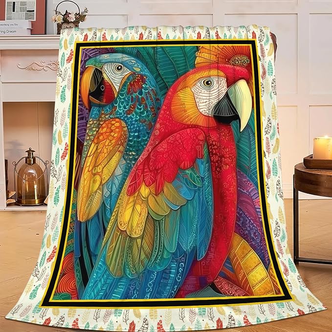 Parrot Bird Throw Blanket Macaw Stuff Gifts for Kids Girls Boys Adults Women Men Soft Cozy Warm Plush Fluffy Fuzzy Fleece Blanket Decor 50''X60''