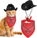 GOYOSWA Cat Cowboy Costume, Cat Halloween Costumes Funny Pet Cowboy Hat and Bandana Set for Cats Kittens Pets (Black)