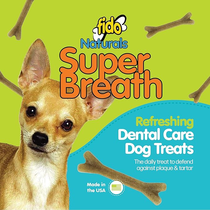 FIDO - Super Breath Dental Care Bones for Dogs - 100 Count Mini Dog Dental Treats for Extra Small Dogs, Made in USA, Tasty Dog Dental Chews Help Reduce Plaque, Tartar Buildup & Freshens Breath