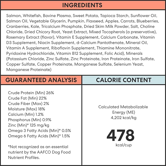 The Pets Table Air Dried Grain Free Dog Food for Dogs Large, Medium and Small | Puppy Dog Food, Adult Dog Food, Senior Dog Food | Salmon & Whitefish with Pumpkin 4.5 lbs / 72 oz Bag