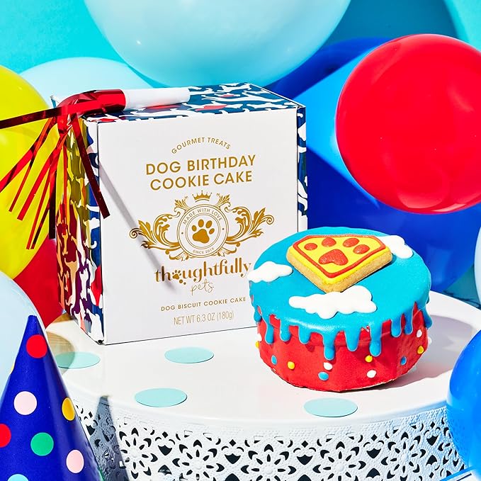 Thoughtfully Pets, Superhero Dog Birthday Cookie Cake, Gourmet Mini Cake, Peanut Butter Flavored, Hand Decorated Hollow Biscuit for Any Dog Breed