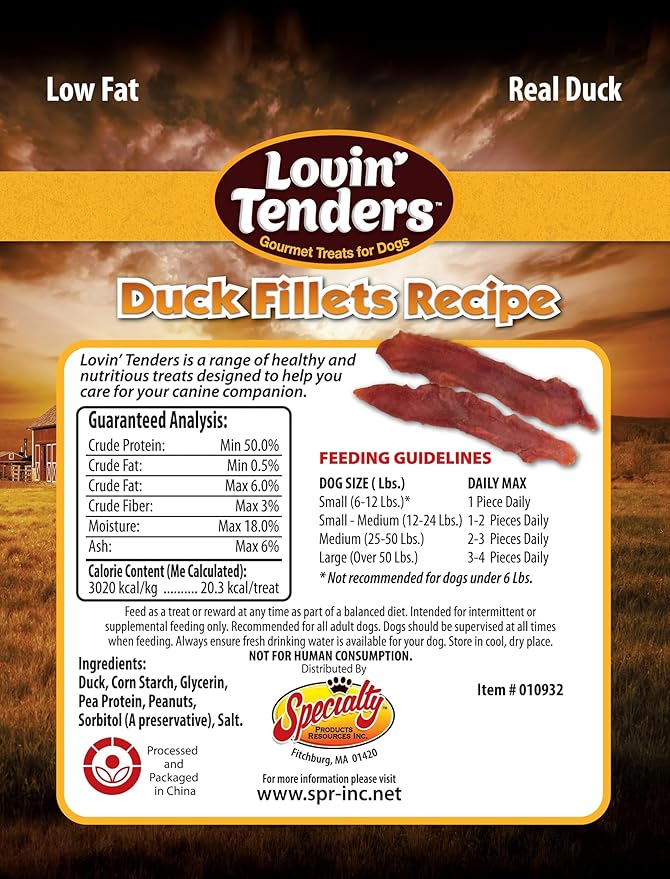 Lovin Tenders Duck Jerky Fillets Dog Treats (2 Pack - 7 oz per Pack)