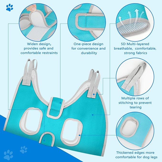 Supet Dog Grooming Hammock for Small Dogs, Dog Hanging Harness for Nail Trimming Doorframe, Pet Holder Restraint for Clipping Nails, Pet Hoist Sling for Cutting Nails at Home (Blue S)