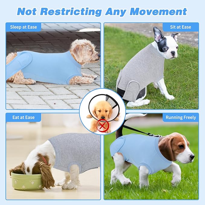 2 Packs Breathable Cotton Dog Recovery Suit for After Neuter Spay Abdominal Wounds Protector, Professional Anti-Licking Onesies for Male Female Pets Surgery Bandages, 2XL Red & Blue Pure