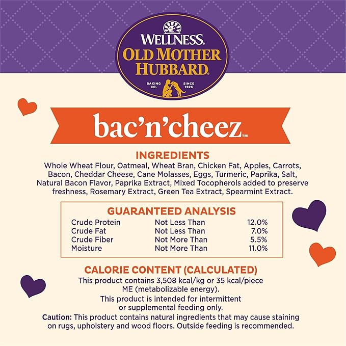Old Mother Hubbard Wellness Bac'N'Cheez Dog Biscuits, Natural, Training Treats, Bacon & Cheese Flavor, Small Size, (20 Ounce Bag)