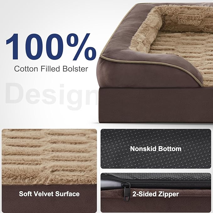 FURTIME Orthopedic Dog Bed for Extra Large Dogs - XL Plus Washable Dog Sofa Beds, Supportive Foam Pet Couch Bed with Removable Washable Cover, Waterproof Lining and Nonskid Bottom, Khaki