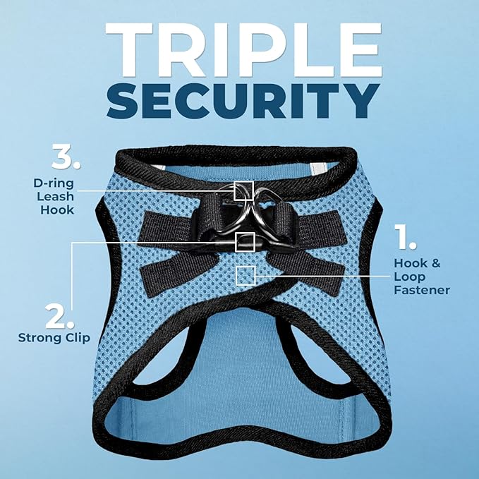 Best Pet Supplies Voyager Step-in Air Harness - All Weather Mesh, Reflective, No Pull Harness for Dogs, Cats - Secure with Hook & Loop Fastener, Buckle, Double D-Rings - Baby Blue/Black Trim, XL