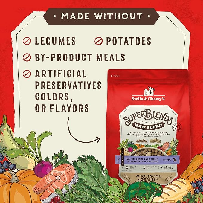 Stella & Chewy's SuperBlends Raw Blend Wholesome Grains Puppy Cage-Free Chicken & Wild Caught Salmon Recipe with Superfoods, 21 lb. Bag