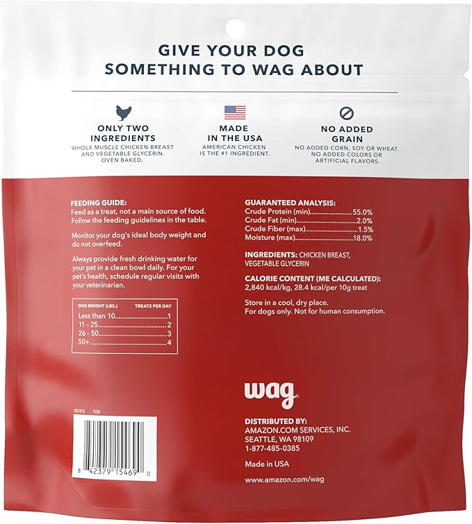 Amazon Brand – Wag Chewy Whole Muscle American Jerky Dog Treats – Chicken