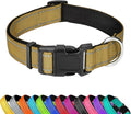 Reflective Dog Collar, Adjustable Soft Neoprene Padded Nylon Pet Collars with Buckle for Extra Large Dogs, Khaki,XL