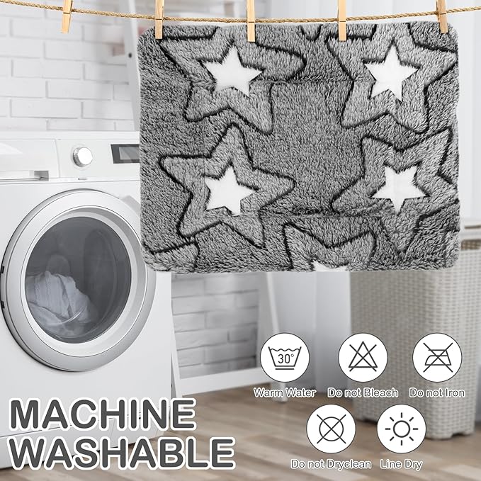 Haull 4 Pcs Waterproof Guinea Pig Bedding Guinea Pig Bed Plush Cage Liners Soft Rabbit Dog Crate Pad Cat Mat Reversible Cozy Animal Pee Pad Hamster Bunny Mat Accessory(Double Star,13 x 10 Inch)