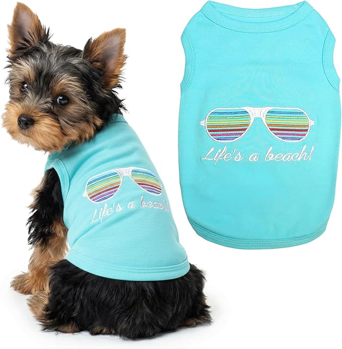 Parisian Pet Beach Dog Shirt – 100% Cotton Shirts for Small Dogs – Sleeveless Pet Vest – Lightweight and Breathable Dogs Apparel – Cute Summer Dog Clothes - Stretchy T Shirts for Pets