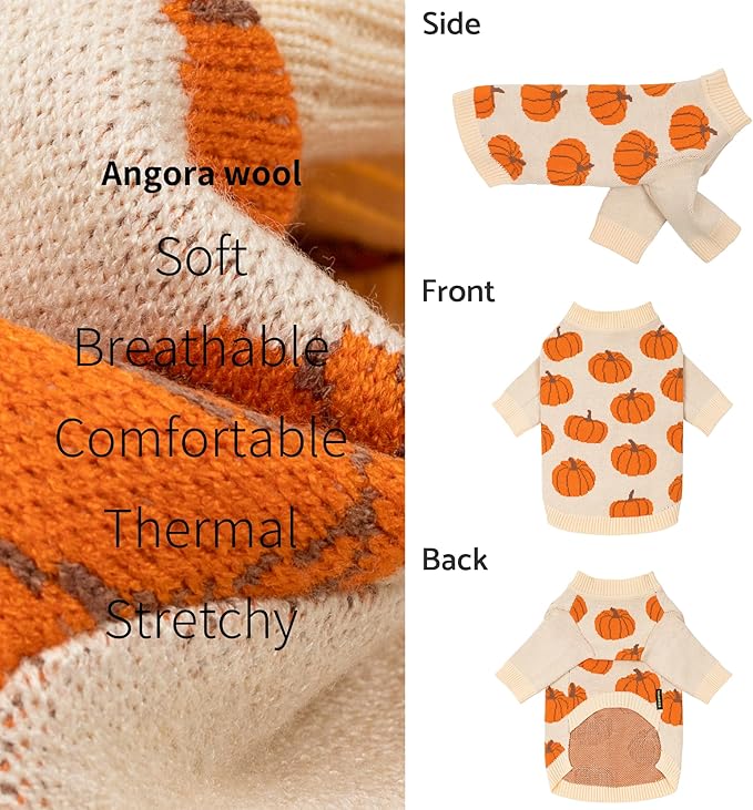 Fitwarm Pumpkin Dog Sweater, Thanksgiving Outfit for Small Dogs Boy Girl, Pet Outfit, Orange, Beige, XXL