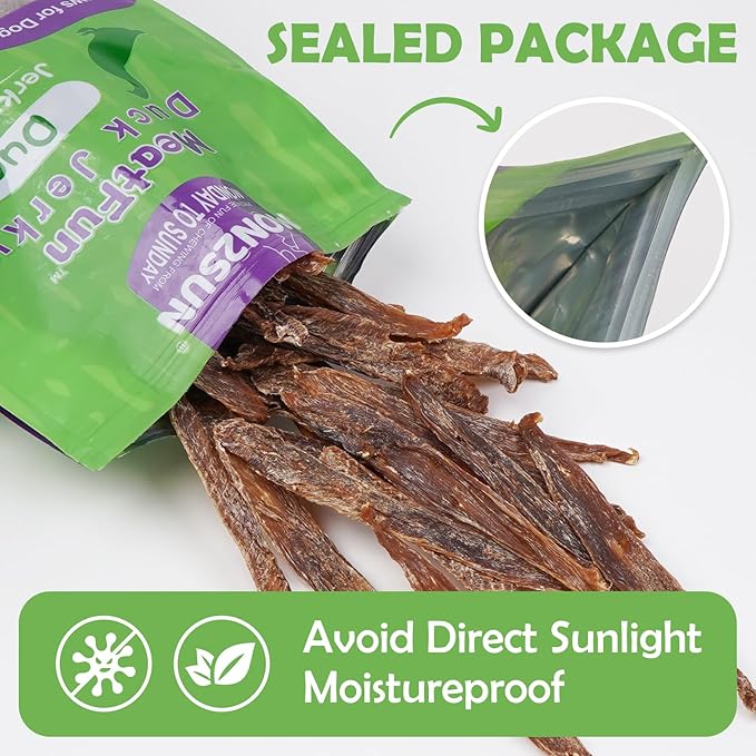 MON2SUN Dog Treats Duck Jerky, Single-Ingredient, Rawhide-Free, High Protein, Low Fat, Training Treats for Small to Large Dogs, 14.1 oz