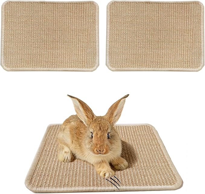 KEYIDE 2Pc Bunny Scratch Pads, Natural Sisal Rabbit Scratching Mat for Nails, Chew Toys for Indoor Pet Guinea Pigs Chinchillas Ferrets Sleeping Playing, 16"X12"