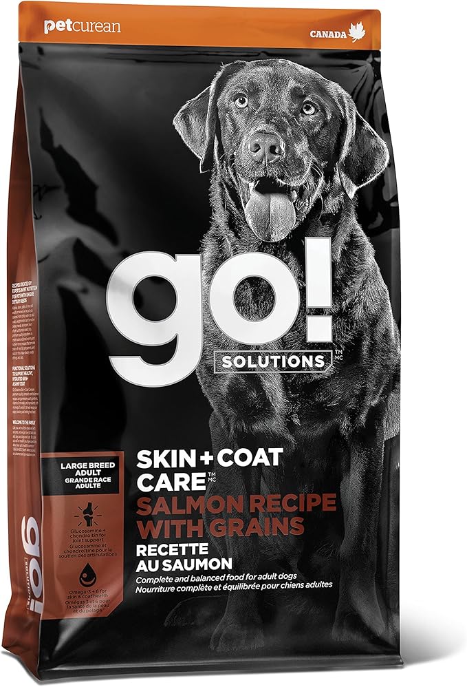 Go! Solutions Skin + Coat Care Salmon Large Breed Dry Dog Food with Grains, Chicken-Free, Healthy Kibble, Glucosamine & Chondroitin for Healthy Hips & Joints, for Adults & Seniors, 25 lb Bag