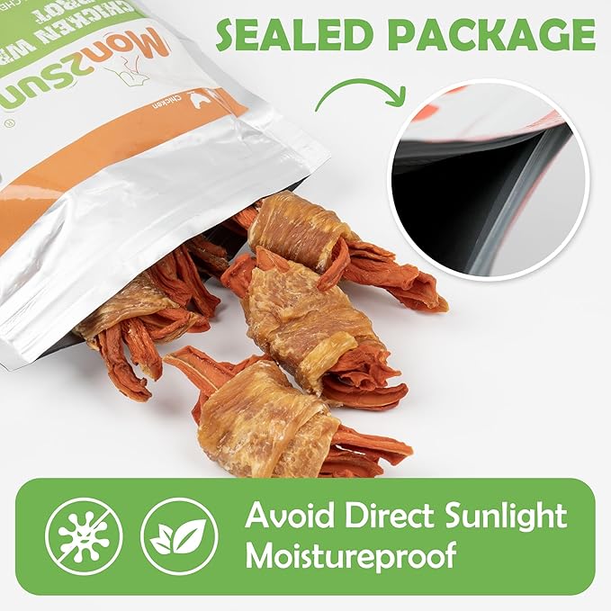 MON2SUN Rawhide Free Dog Treats, Chicken Wrapped Carrot Snacks, Healthy and Natural Chews for Small Dogs, 21.2oz (30 Count - Pack of 1)