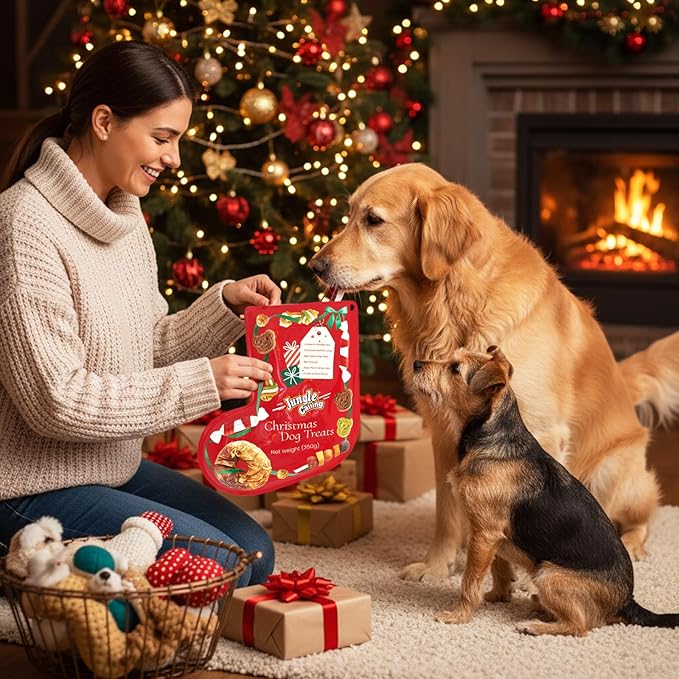 Jungle Calling Christmas Dog Treats, Holiday Chews Variety Pack 20+ Count, Holiday Stocking Xmas Treats for Dogs