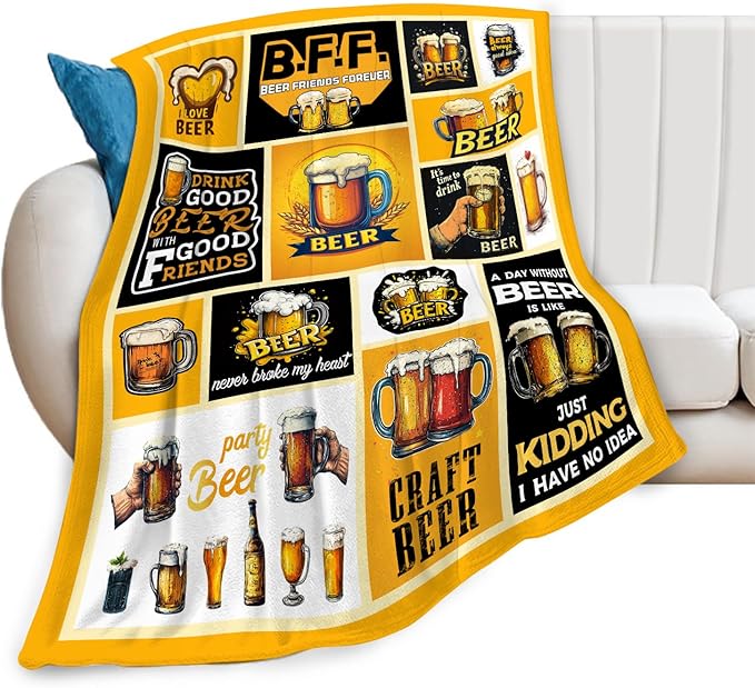 Beer Blanket Drink Beer Throw Blanket Gifts for Adults Women Man Super Soft Cozy Plush Fluffy Fuzzy Fleece Blanket Decor 50''X60''