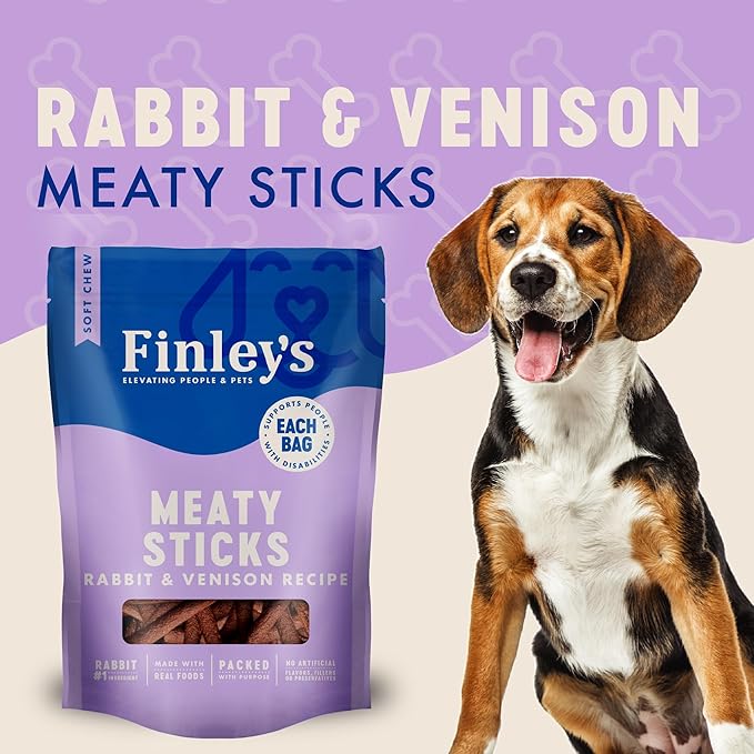 Finley's Rabbit & Venison Meaty Sticks, Limited Ingredient Chicken-Free Dog Treats with Real Meat, 12oz, 2 Pack