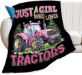 Just A Girl Who Love Tractors Blanket Pink Tractor Decor Throw Blanket Gifts for Girls Boys Super Warm Soft Plush Fleece Flannel Blanket Winter Couch Bedding Blanket for Adults Kids Women Men 50"X40"