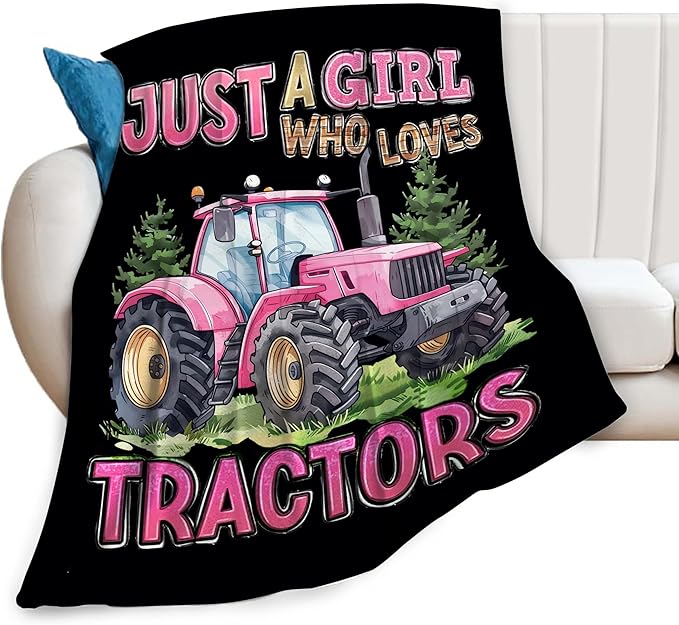 Just A Girl Who Love Tractors Blanket Pink Tractor Decor Throw Blanket Gifts for Girls Boys Super Warm Soft Plush Fleece Flannel Blanket Winter Couch Bedding Blanket for Adults Kids Women Men 50"X40"