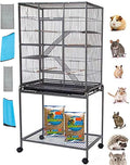 54" LARGE Wrought Iron 4-Level Chew-Proof Tight 1/2-inch Wire Spacing Ferret Squirrel Chinchilla Sugar Glider Rat Mice Rabbit Hamster Critter Home Cage Easy Clean Pull Out Tray Removable Rolling Stand
