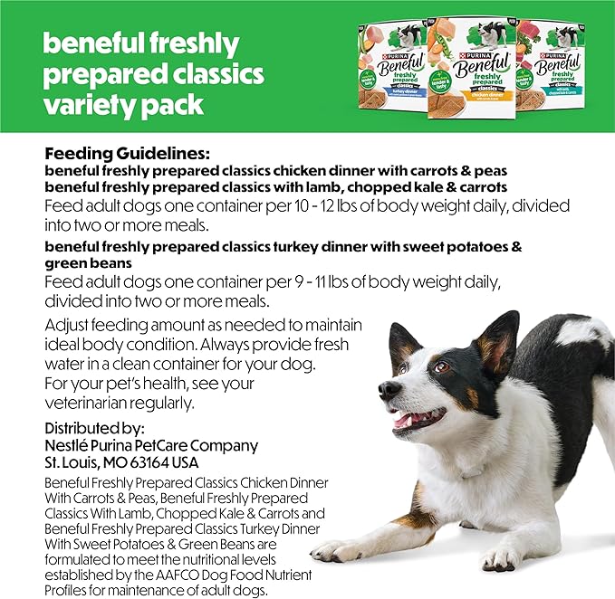 Purina Beneful Freshly Prepared Classics Wet Dog Food Variety Pack with Chicken Dinner, with Turkey or with Lamb - 9.5 oz Carton (Pack of 6)